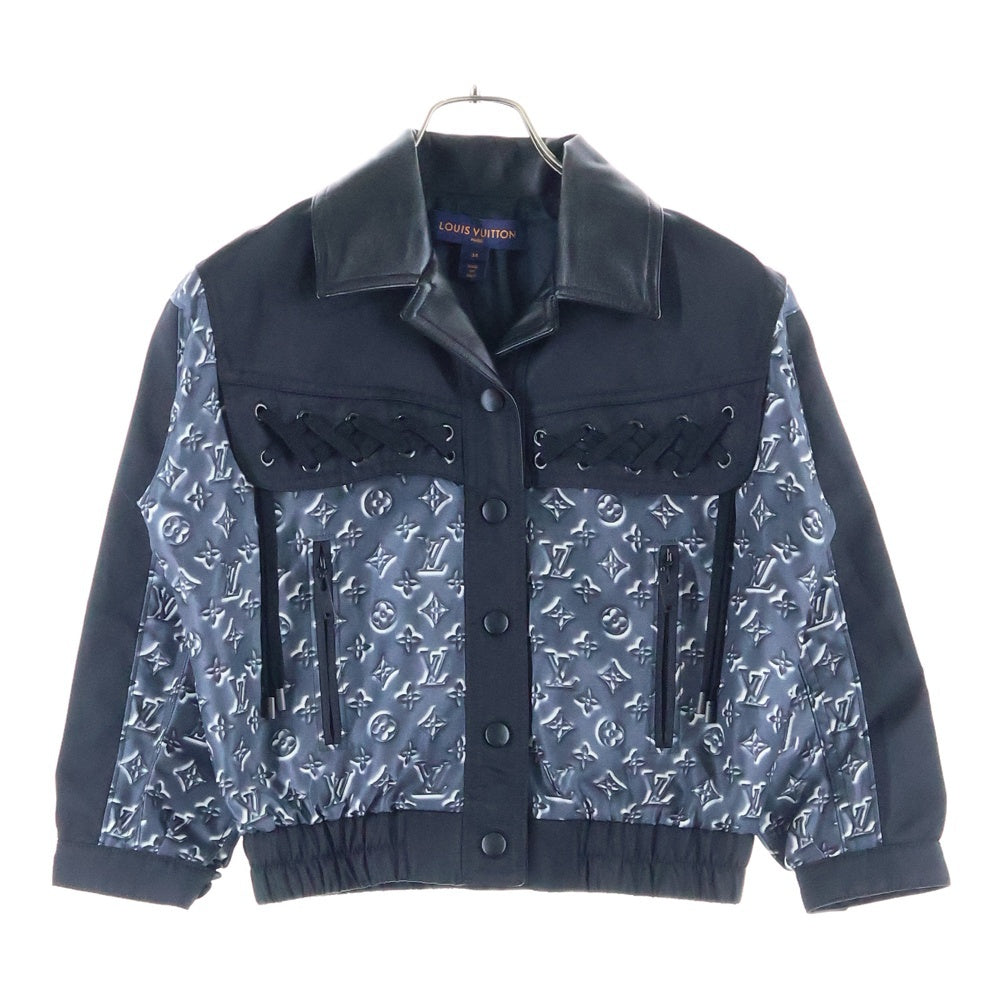 LOUIS VUITTON(ルイヴィトン) 20SS モノグラム柄プリント 切り替え レースアップ スナップボタン ナイロン ショート クロップド ジャケット ブラック/グレー レディース RW201A TSS FIJA18
