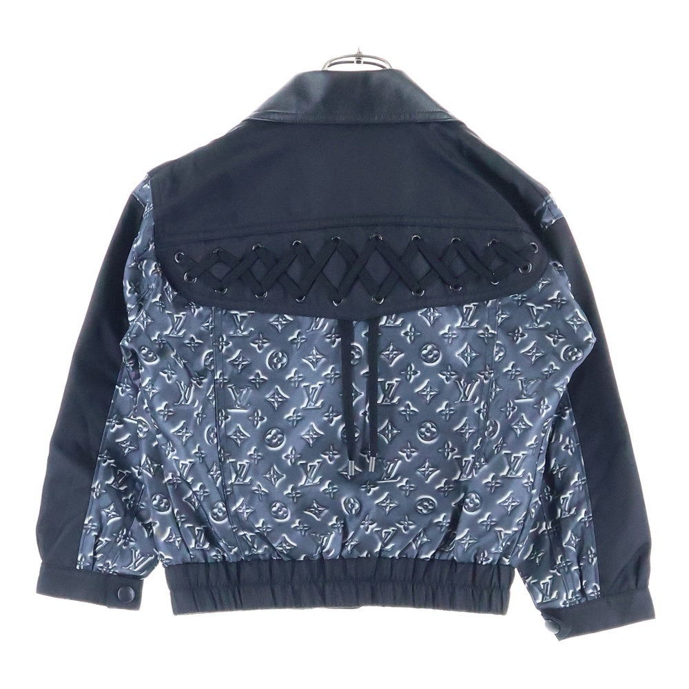 LOUIS VUITTON(ルイヴィトン) 20SS モノグラム柄プリント 切り替え レースアップ スナップボタン ナイロン ショート クロップド ジャケット ブラック/グレー レディース RW201A TSS FIJA18