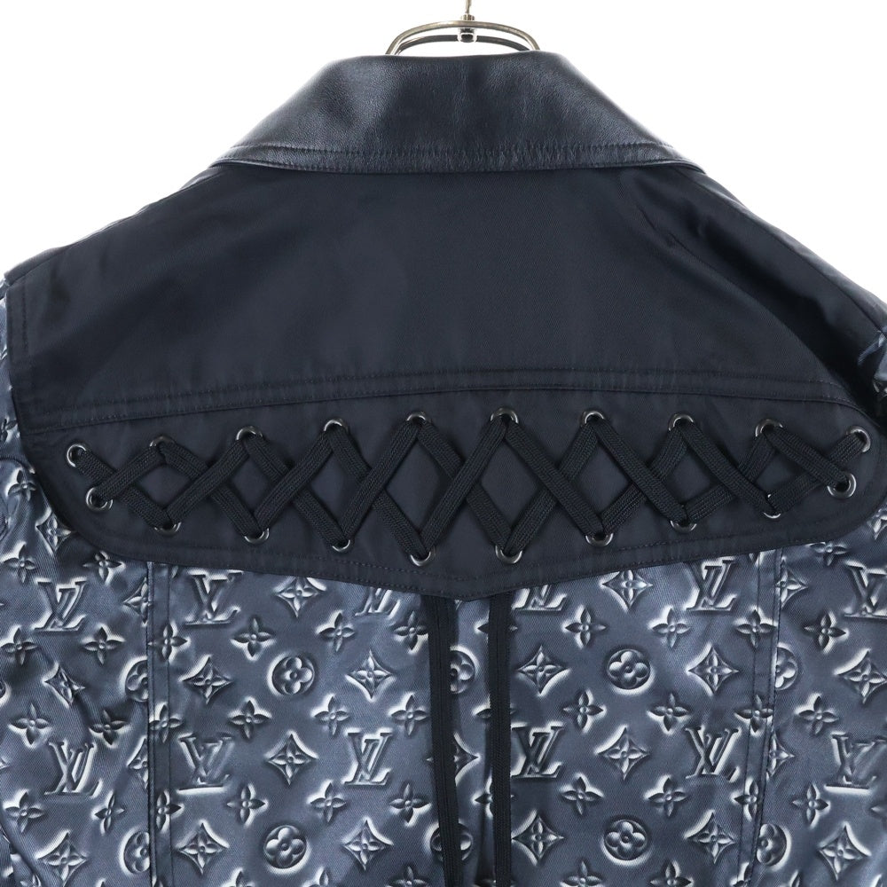 LOUIS VUITTON(ルイヴィトン) 20SS モノグラム柄プリント 切り替え レースアップ スナップボタン ナイロン ショート クロップド ジャケット ブラック/グレー レディース RW201A TSS FIJA18