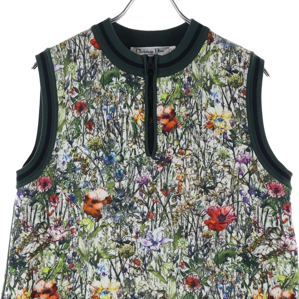 DIOR(ディオール) フラワー総柄プリント ハーフジップ ノースリーブ クルーネック ニット ワンピース グリーン/マルチカラー レディース 114R02AM719