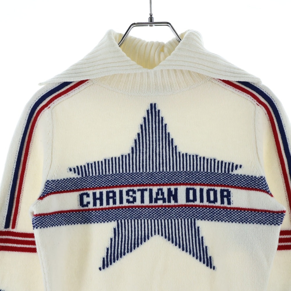Christian Dior(クリスチャンディオール) スター 星 ロゴ ジャガード カシミヤ混 ウール タートルネック ロングスリーブ 長袖 ニット セーター ホワイト レディース 144S77AM134