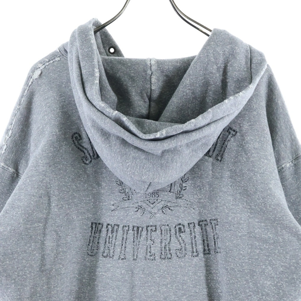 SAINT LAURENT PARIS(サンローランパリ) 22AW ダメージ加工 バックロゴプリント プルオーバースウェットパーカー フーディー グレー 712301