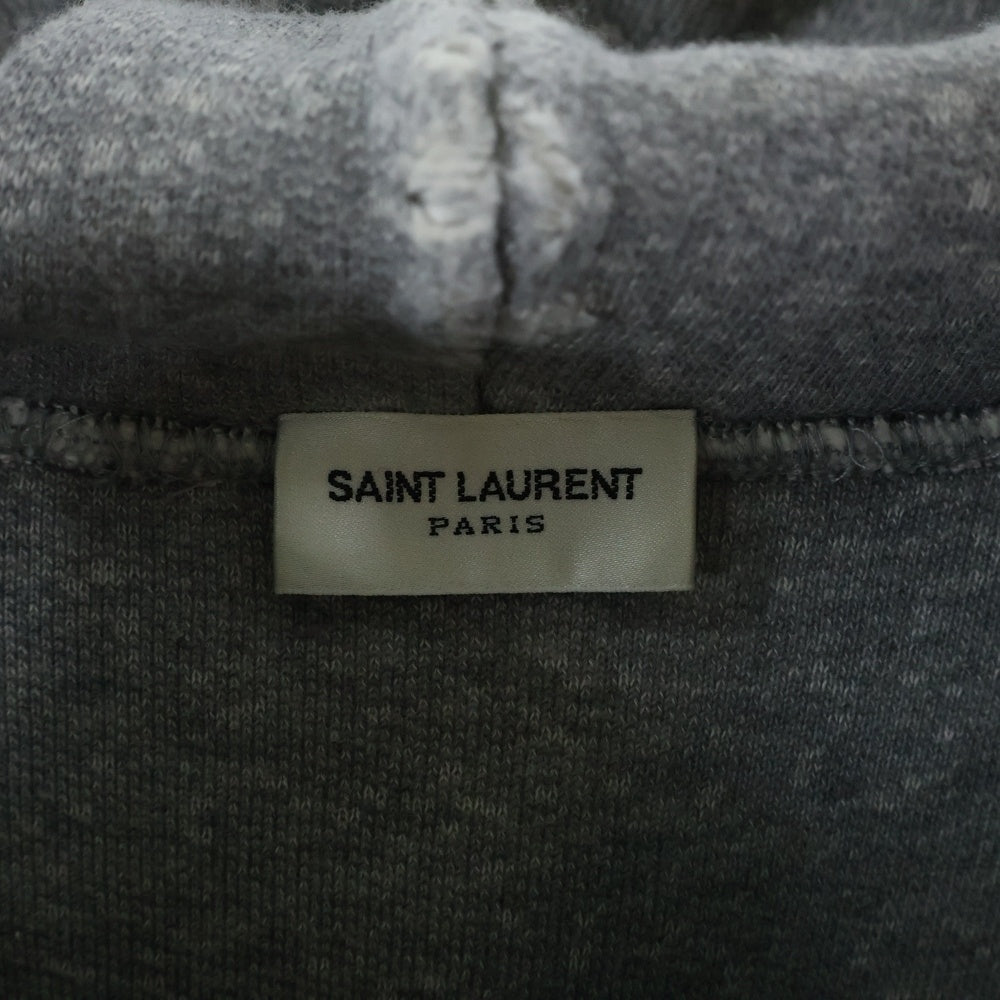 SAINT LAURENT PARIS(サンローランパリ) 22AW ダメージ加工 バックロゴプリント プルオーバースウェットパーカー フーディー グレー 712301