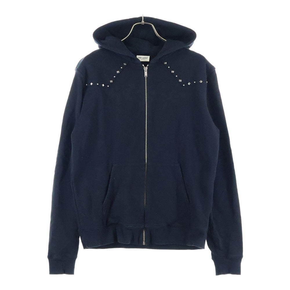 SAINT LAURENT PARIS(サンローランパリ) スタッズ コットン ジップアップ スウェットパーカー フーディー ブラック 605232