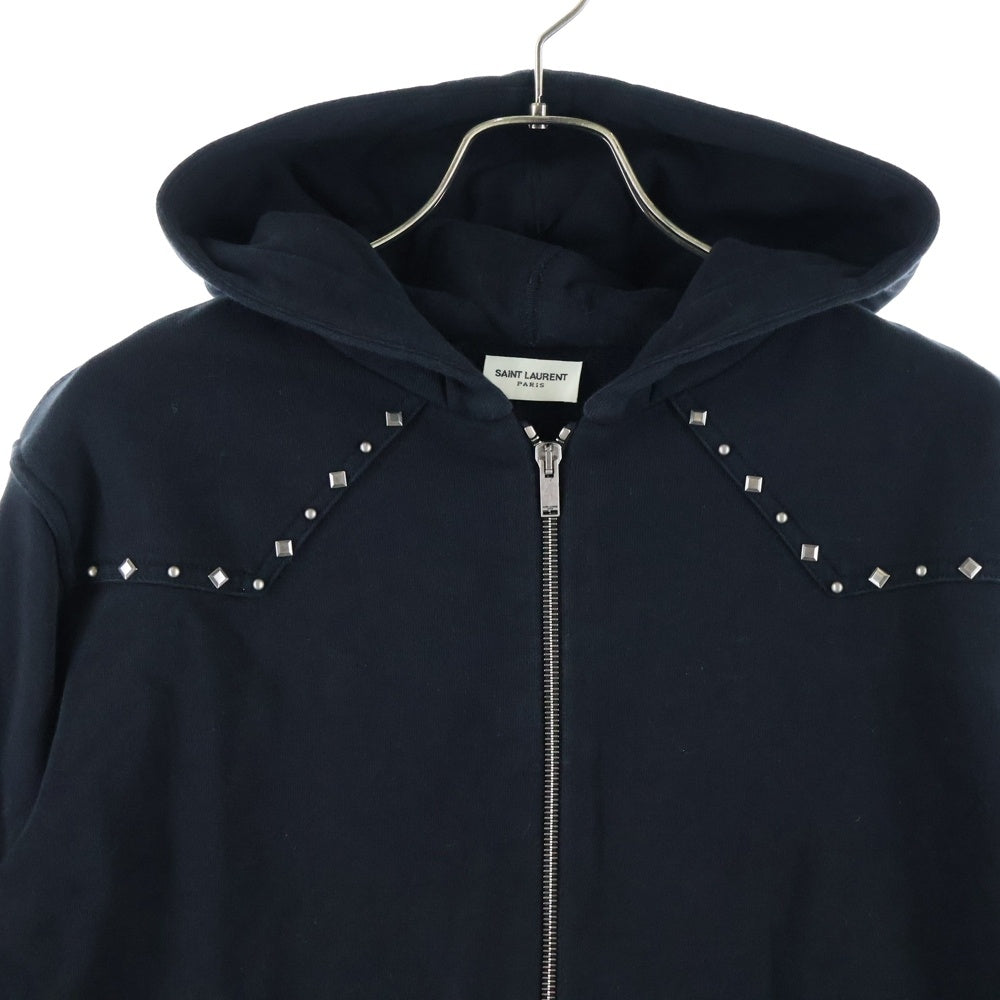 SAINT LAURENT PARIS(サンローランパリ) スタッズ コットン ジップアップ スウェットパーカー フーディー ブラック 605232