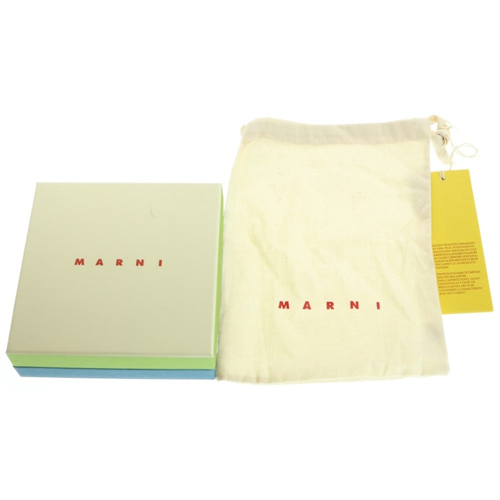 MARNI(マルニ) ロゴ刺繍 L字ジップ レザー コインケース ウォレット ブラウン/ライトブルー PFMI0095Q0