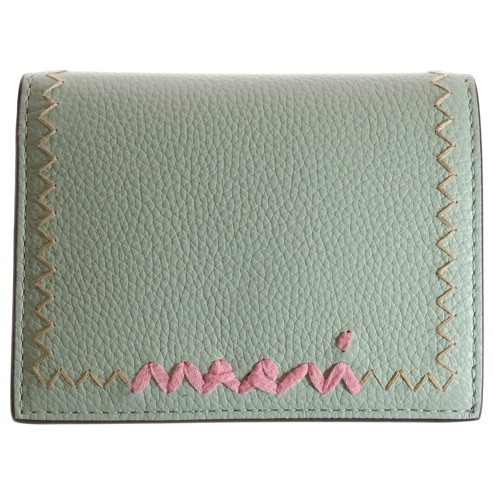 MARNI(マルニ) ロゴ刺繍 レザー コンパクトウォレット 二つ折り財布 ライトブルー/ピンク PFMOQ14Q11