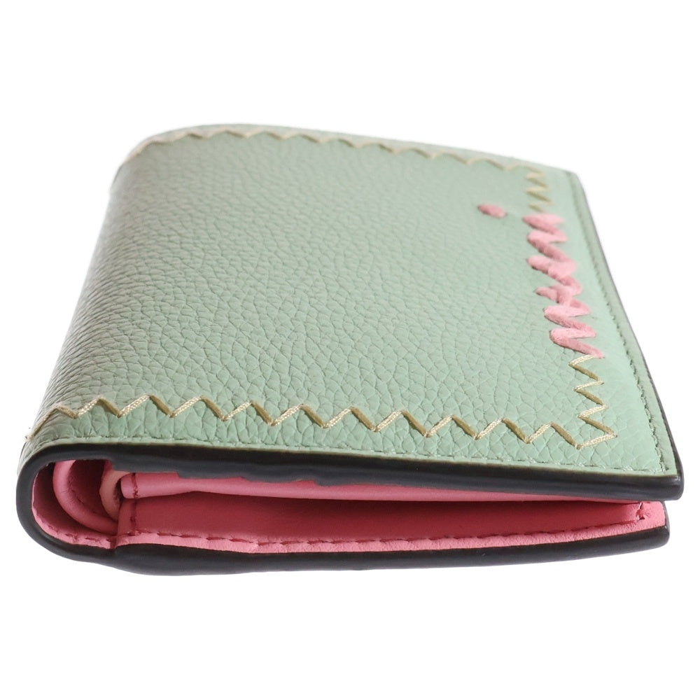 MARNI(マルニ) ロゴ刺繍 レザー コンパクトウォレット 二つ折り財布 ライトブルー/ピンク PFMOQ14Q11