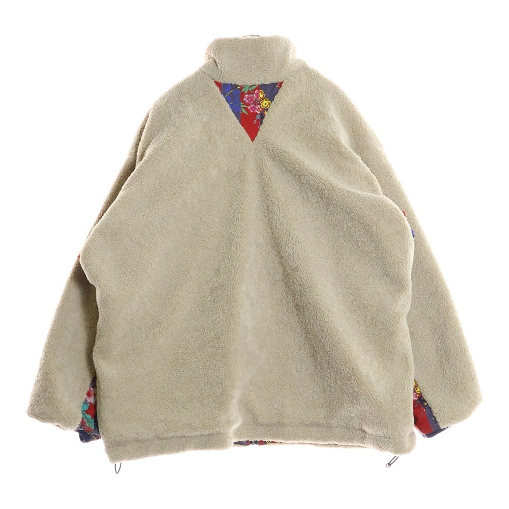 Vivienne Westwood(ヴィヴィアンウエストウッド) オーブロゴ刺繍 フラワープリント切り替え スタンドカラー ジップアップ ボアフリース ジャケット ベージュ/レッド VW-LP-86923