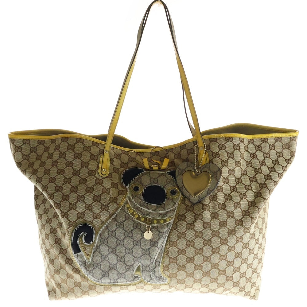 GUCCI(グッチ) GGキャンバス パグ トートバッグ ハンドバッグ ベージュ×イエロー PVC×レザー ゴールド金具 212373