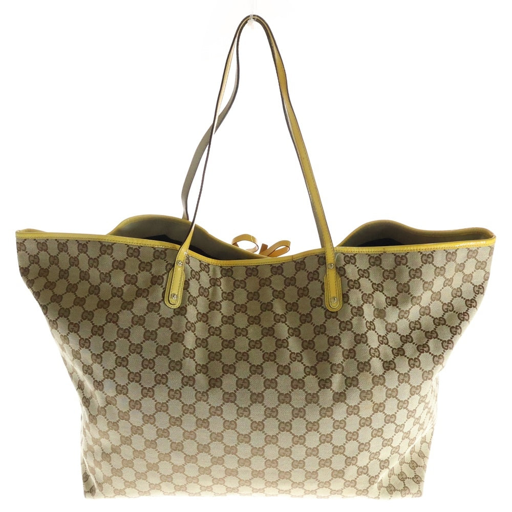 GUCCI(グッチ) GGキャンバス パグ トートバッグ ハンドバッグ ベージュ×イエロー PVC×レザー ゴールド金具 212373