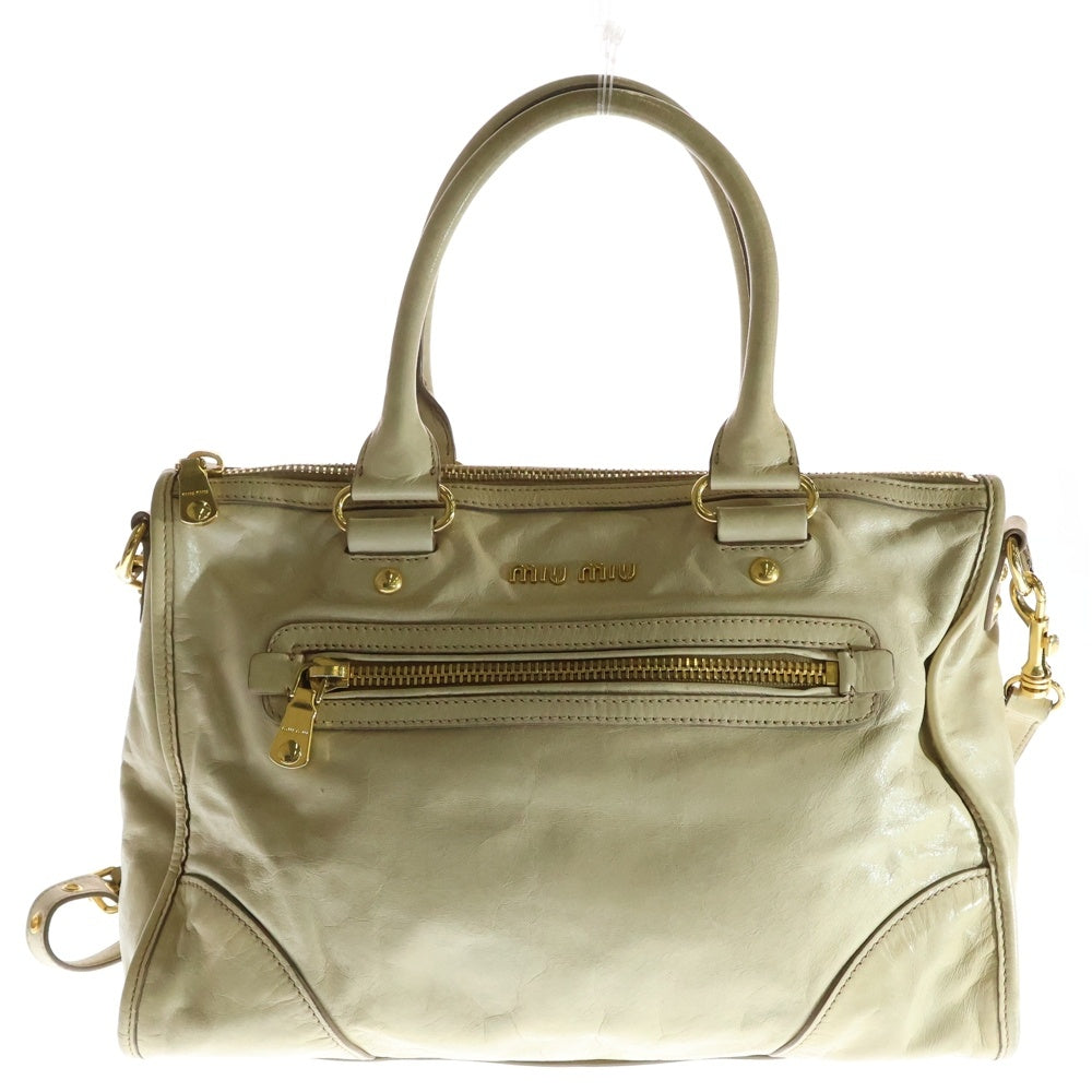 miumiu(ミュウミュウ) ヴィッテロシャイン 2WAYハンドバッグ ショルダーバッグ アイボリー ベージュ レザー ゴールド金具 RL0043