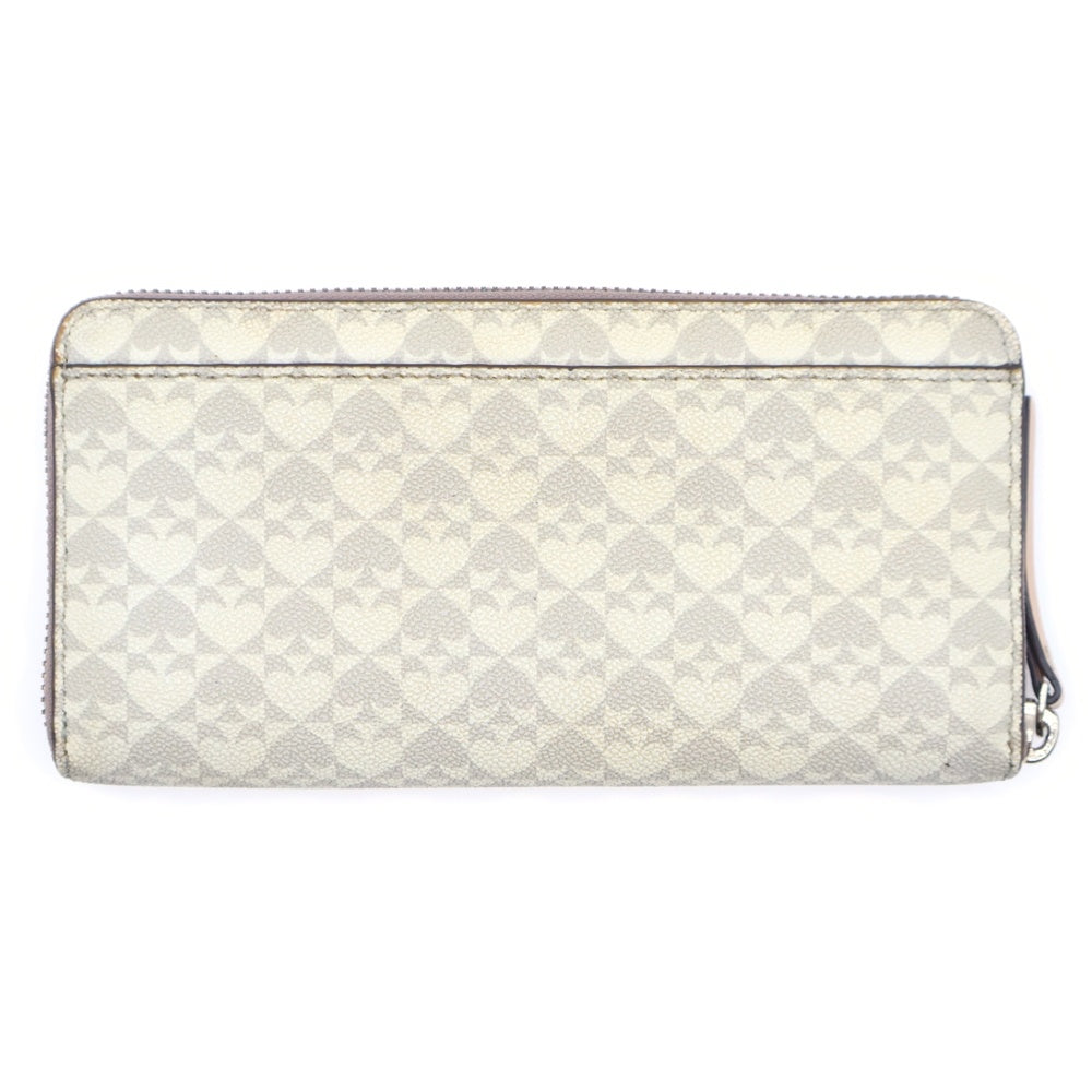 Kate Spade(ケイトスペード) スペード総柄ロゴ ラウンドファスナーレザーロングウォレット 長財布 ベージュ