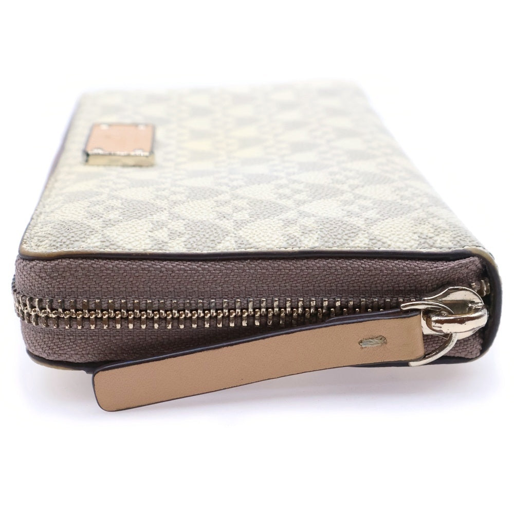 Kate Spade(ケイトスペード) スペード総柄ロゴ ラウンドファスナーレザーロングウォレット 長財布 ベージュ