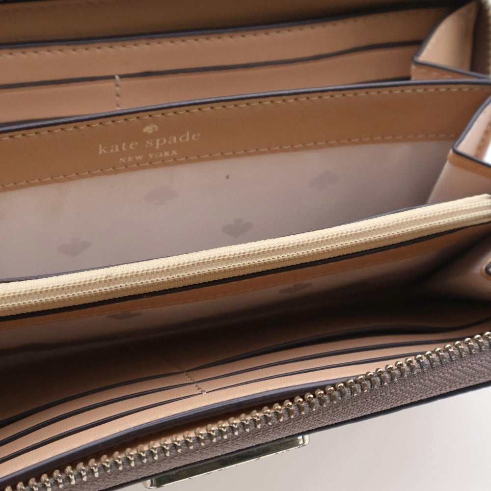Kate Spade(ケイトスペード) スペード総柄ロゴ ラウンドファスナーレザーロングウォレット 長財布 ベージュ