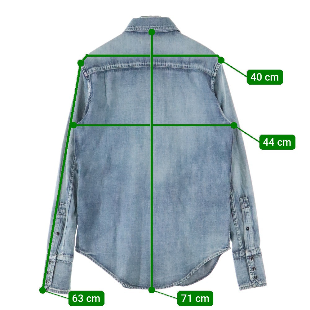SAINT LAURENT PARIS(サンローランパリ) 19SS フリルデザイン スナップボタン レギュラーカラー ロングスリーブ 長袖シャツ インディゴ 623782