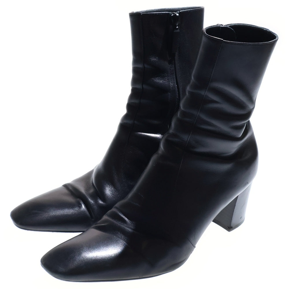 SAINT LAURENT PARIS(サンローランパリ) 23AW レザー サイドジップ ヒール ハイカットシューズ ショートブーツ ブラック 756859