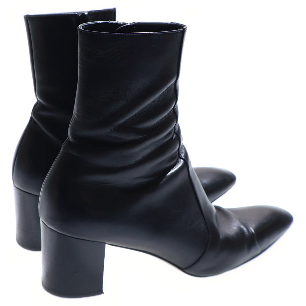 SAINT LAURENT PARIS(サンローランパリ) 23AW レザー サイドジップ ヒール ハイカットシューズ ショートブーツ ブラック 756859
