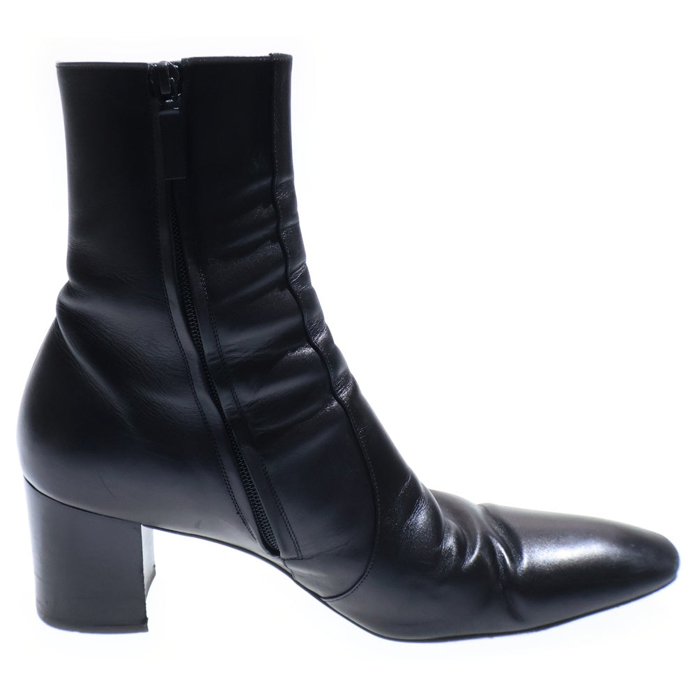 SAINT LAURENT PARIS(サンローランパリ) 23AW レザー サイドジップ ヒール ハイカットシューズ ショートブーツ ブラック 756859