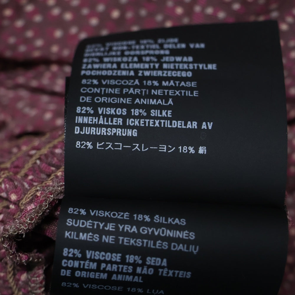 PRADA(プラダ) 19SS ドット総柄 ベロア リボンカラー ギャザーデザイン パフスリーブ 長袖 ミディアムワンピース レッド レディース P3900R