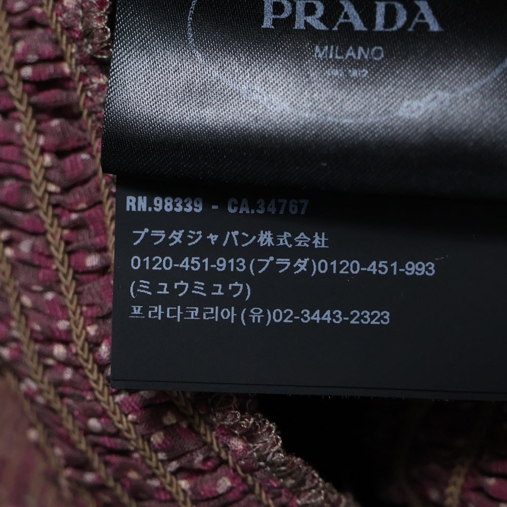 PRADA(プラダ) 19SS ドット総柄 ベロア リボンカラー ギャザーデザイン パフスリーブ 長袖 ミディアムワンピース レッド レディース P3900R