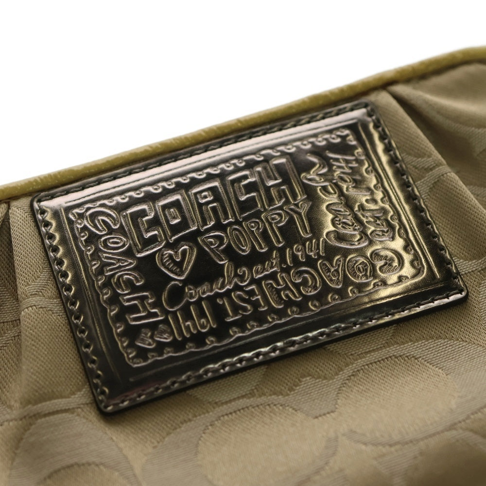 COACH(コーチ) シグネチャーポーチ ケース バッグチャーム 収納 イエロー×ベージュ レザー×キャンバス シルバー金具