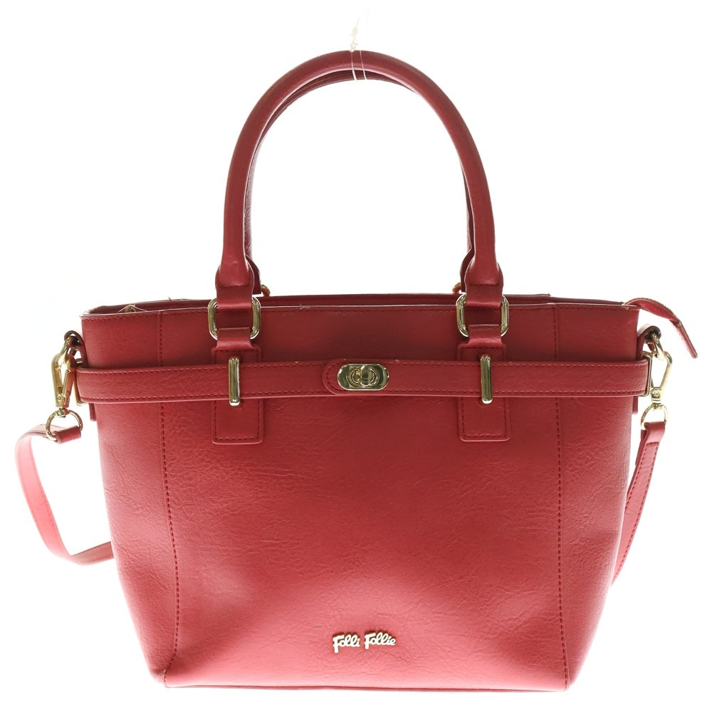 Folli Follie(フォリフォリ) 2WAYバッグ ミニトートバッグ ハンドバッグ ショルダーバッグ レッド レザー ゴールド金具