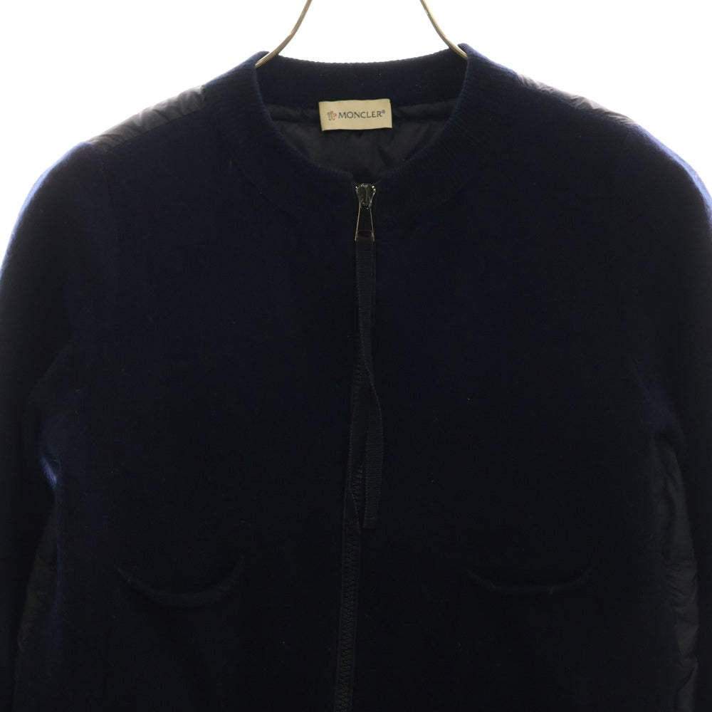 MONCLER(モンクレール) 17AW ワッペンロゴ ニット切り替え ジップアップ クルーネック ダウンジャケット ネイビー C20939480030 98145