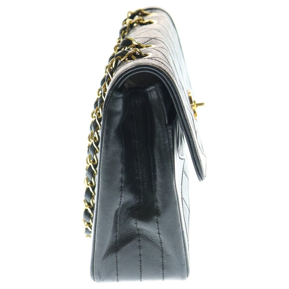 CHANEL(シャネル) マトラッセ25 ココマーク ラムスキン Sフラップ/Wチェーン レザーショルダーバッグ ブラック GD金具