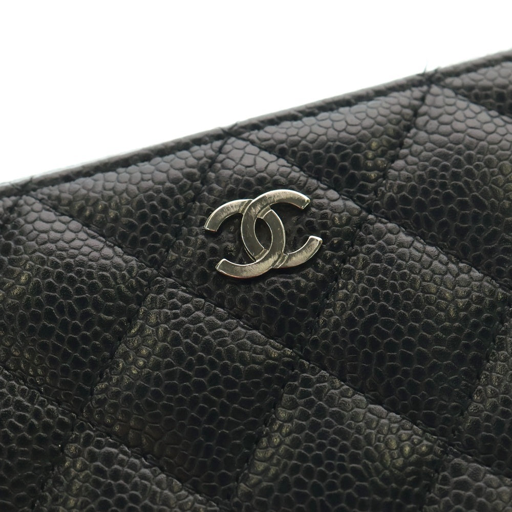 CHANEL(シャネル) ココマーク マトラッセ キャビアスキン レザーロングジップウォレット 長財布 SV金具 ブラック
