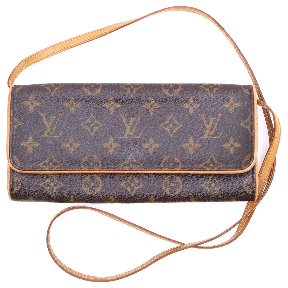 LOUIS VUITTON(ルイヴィトン) モノグラム ポシェットツインGM ショルダーバッグ ショルダーポシェット ミニバッグ ブラウン レザー×PVC M51852 ゴールド金具