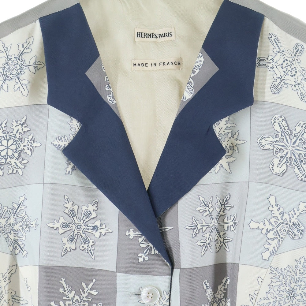 HERMES(エルメス) マルジェラ期 スノーフレーク 雪の結晶 テーラードカラー シルクスカーフ ベスト ジレ グレー/ライトブルー