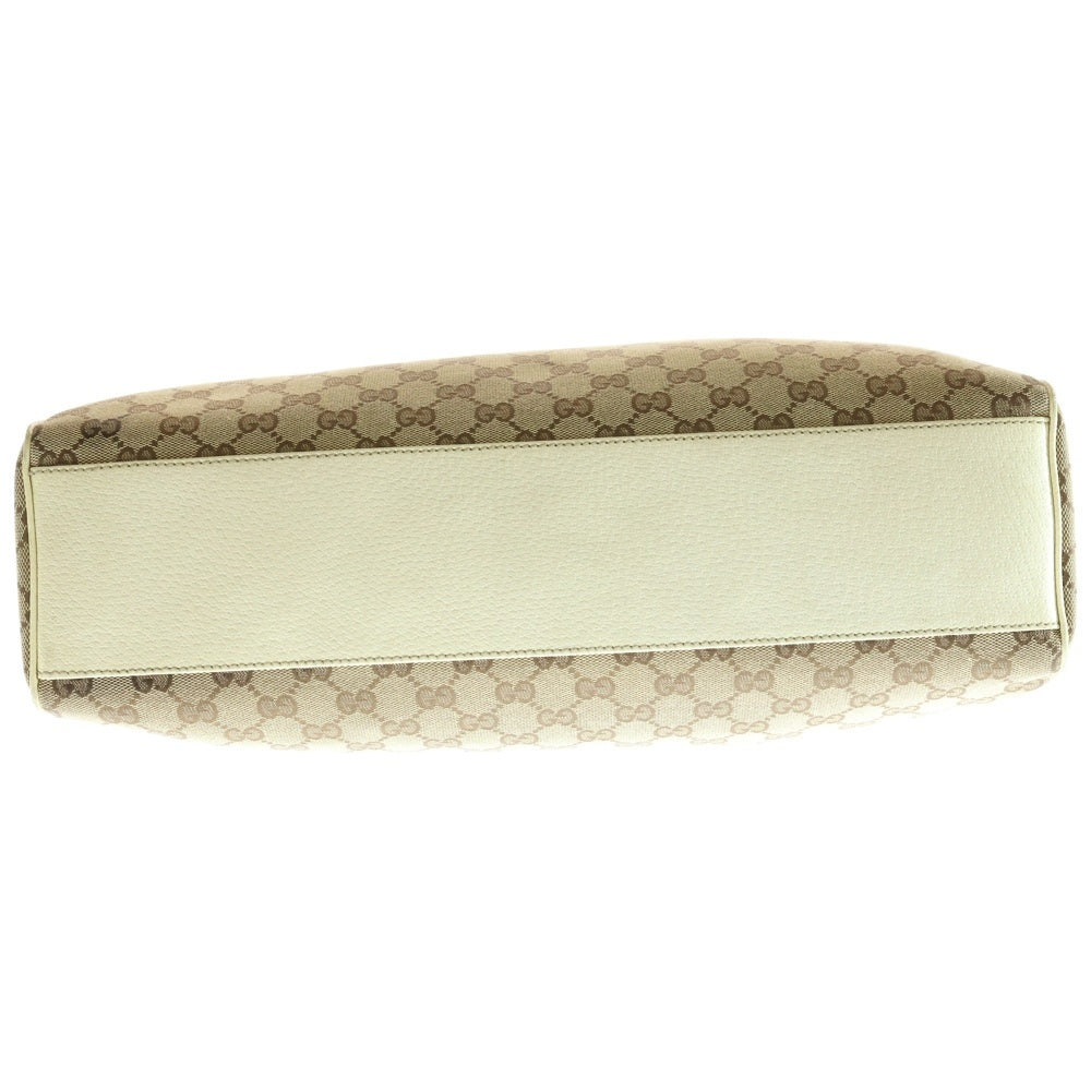 GUCCI(グッチ) GGキャンバス トートバッグ ハンドバッグ ベージュ×ホワイト キャンバス×レザー 154981 ゴールド金具