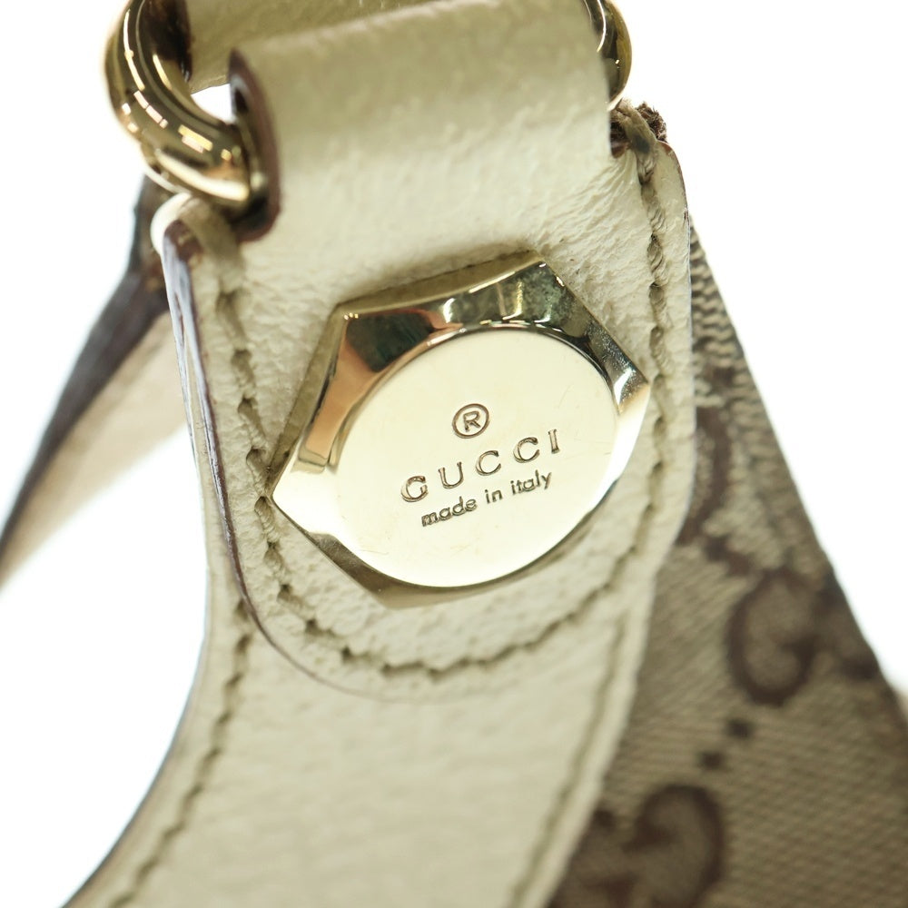 GUCCI(グッチ) GGキャンバス トートバッグ ハンドバッグ ベージュ×ホワイト キャンバス×レザー 154981 ゴールド金具