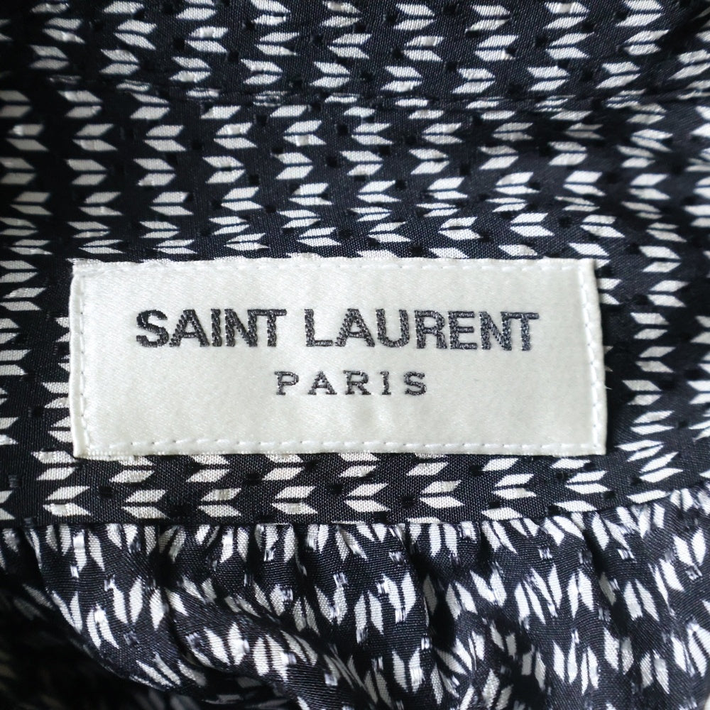 SAINT LAURENT PARIS(サンローランパリ) タイ付き 総柄プリント シルク 長袖シャツ ブラウス ブラック 708400