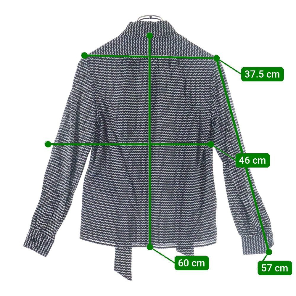 SAINT LAURENT PARIS(サンローランパリ) タイ付き 総柄プリント シルク 長袖シャツ ブラウス ブラック 708400