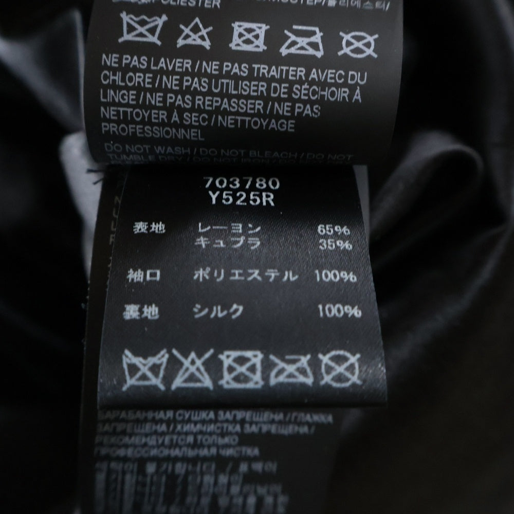 SAINT LAURENT PARIS(サンローランパリ) ベロア ベルベット ゴールドボタン Vネック レース切り替え ハーフスリーブ ギャザー タイト ミディアムワンピース ブラック レディース 703780