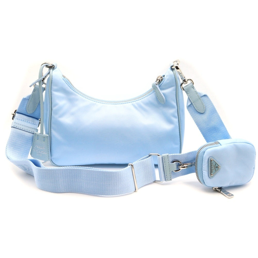 PRADA(プラダ) Re-Edition 2005 Re-Nylon ミニバッグ ショルダーバッグ チェーンバッグ ライトブルー ナイロン×レザー 1BH204 シルバー金具