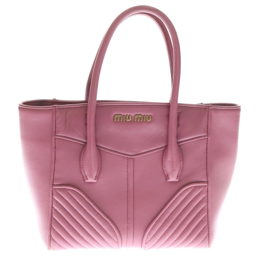 miumiu(ミュウミュウ) ナッパ バイカー 2WAYバック ショルダーバッグ ハンドバッグ トートバッグ ピンク レザー ゴールド金具 レディース