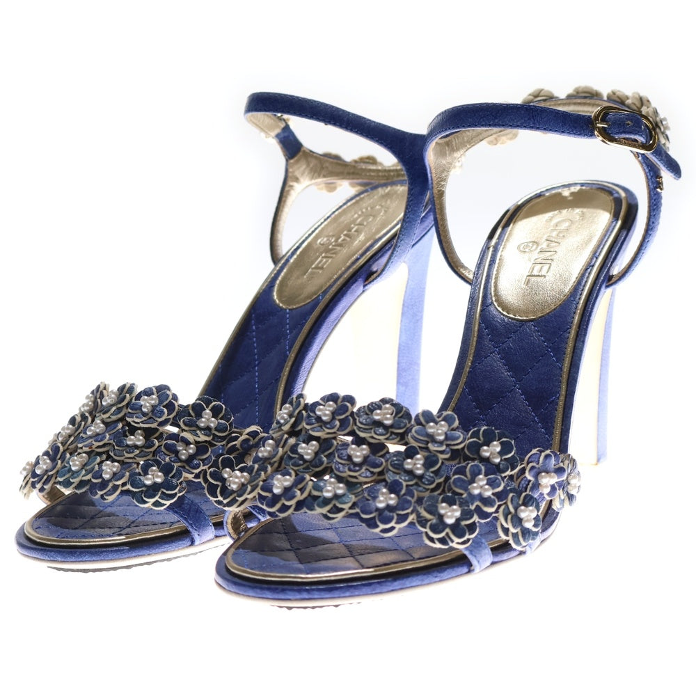 CHANEL(シャネル) ココマーク カメリア レザー パール装飾 ヒール