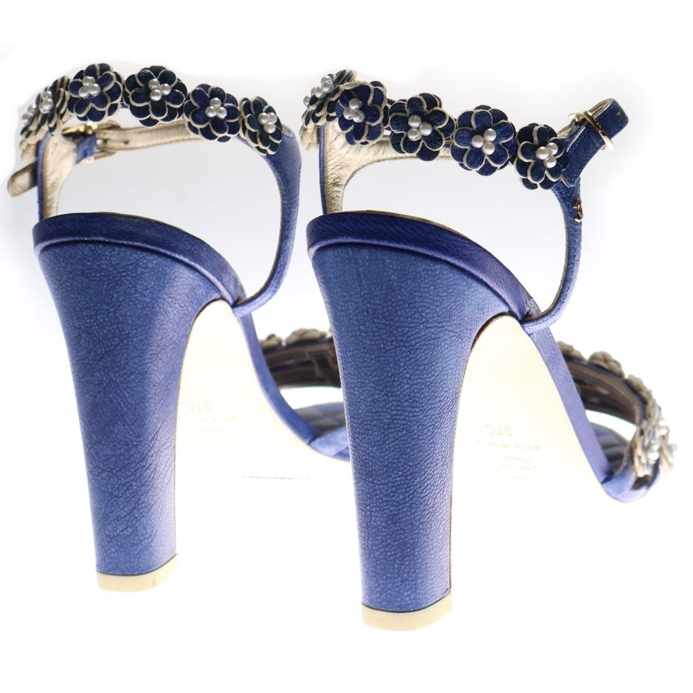 CHANEL(シャネル) ココマーク カメリア レザー パール装飾 ヒール