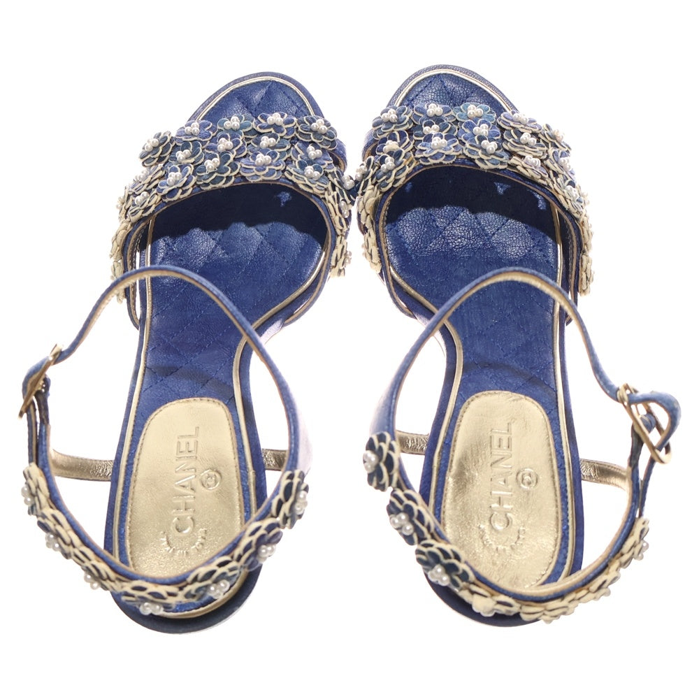 CHANEL(シャネル) ココマーク カメリア レザー パール装飾 ヒール