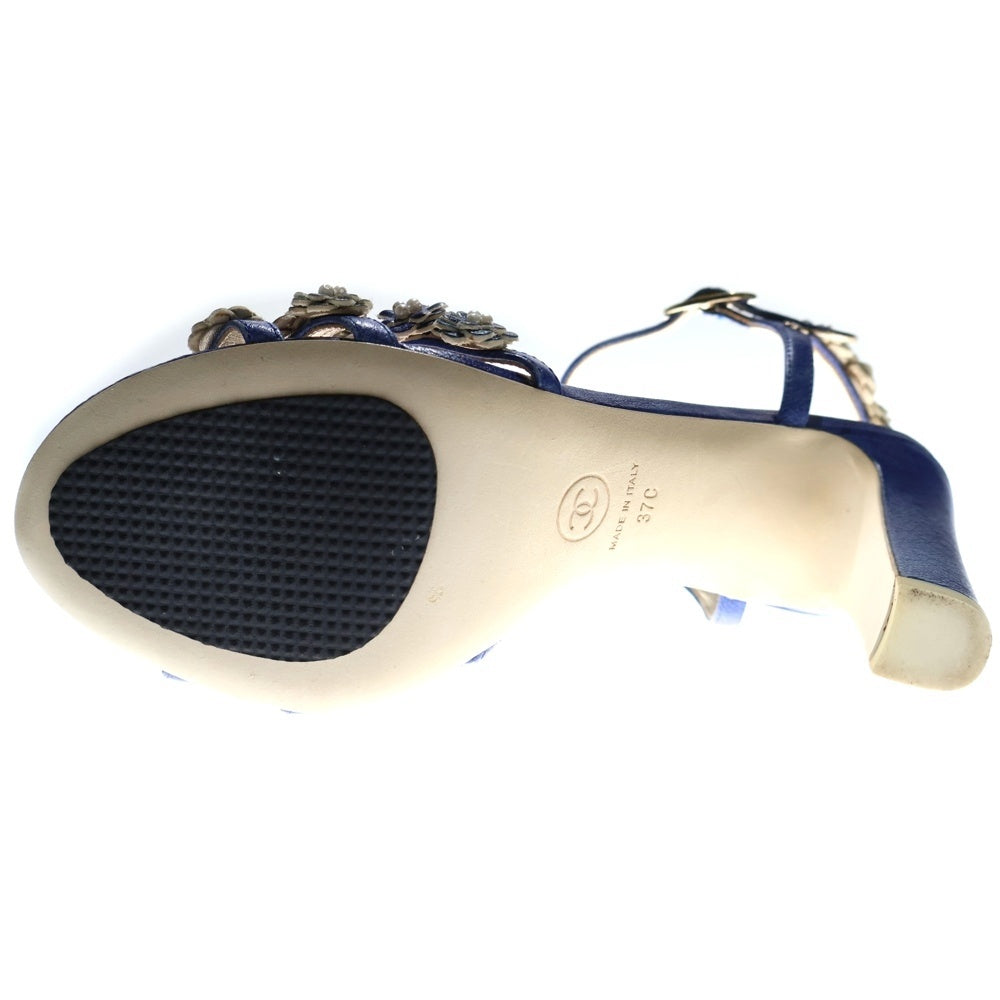 CHANEL(シャネル) ココマーク カメリア レザー パール装飾 ヒール