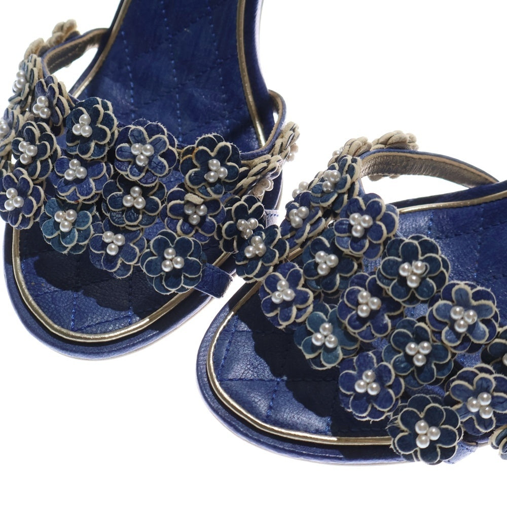 CHANEL(シャネル) ココマーク カメリア レザー パール装飾 ヒール