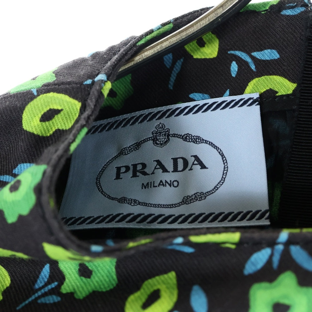 PRADA(プラダ) 16SS フラワー総柄プリント デニム クルーネック ノースリーブ ミディアム フレア ワンピース ブラック/グリーン レディース GFA089