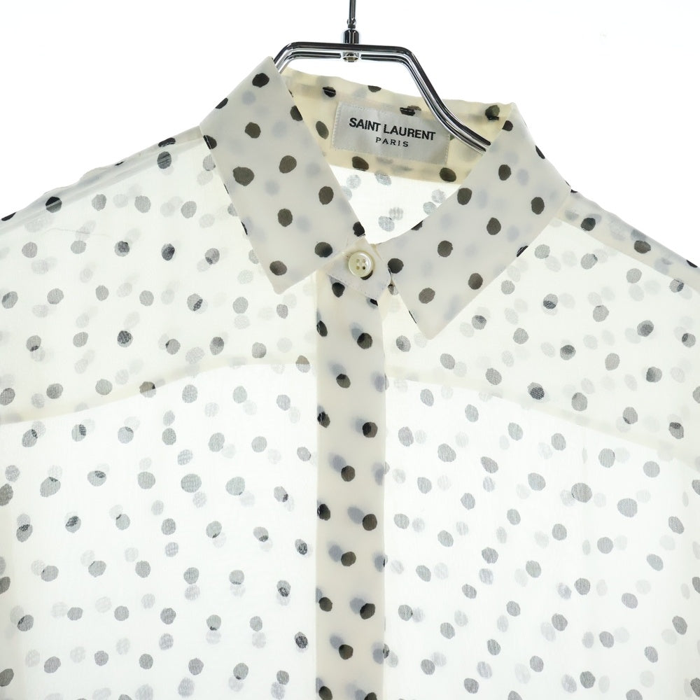 SAINT LAURENT PARIS(サンローランパリ) ドット総柄 シルク シアー 長袖シャツ ホワイト レディース 465896