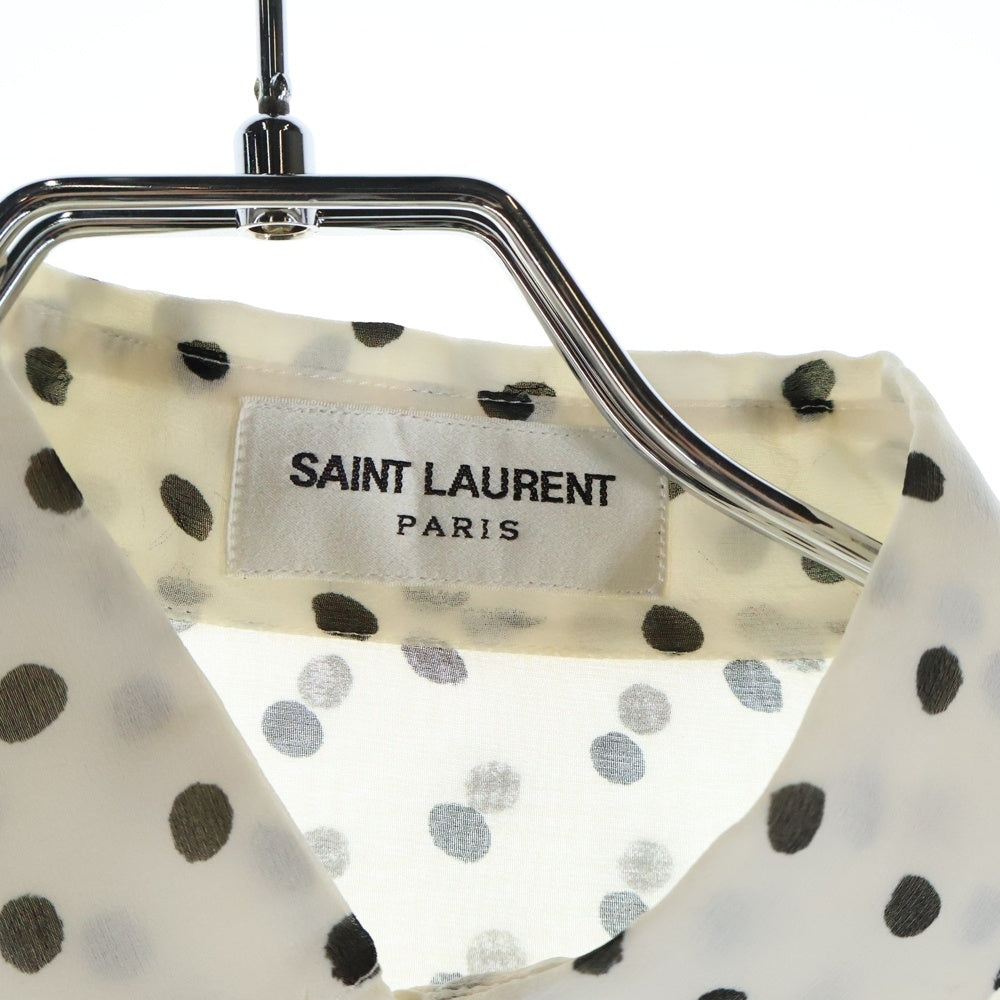 SAINT LAURENT PARIS(サンローランパリ) ドット総柄 シルク シアー 長袖シャツ ホワイト レディース 465896