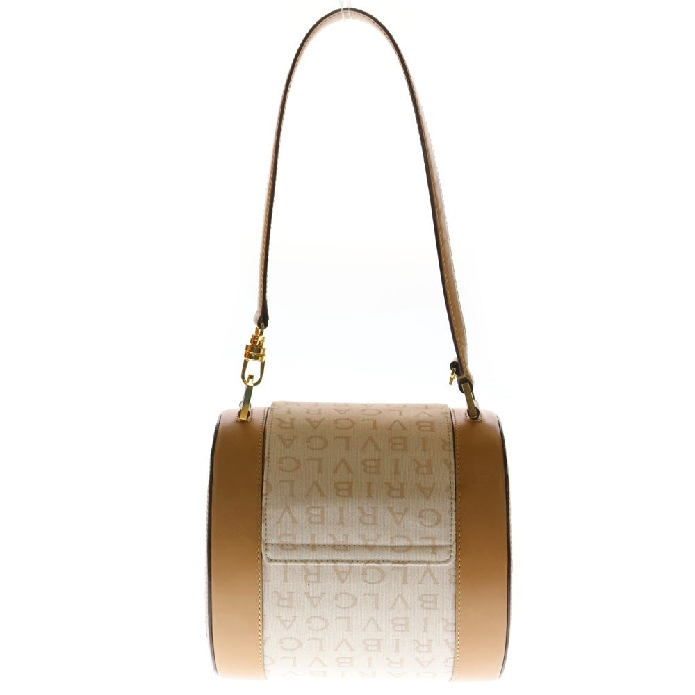 BVLGARI(ブルガリ) ドラムバッグ ロゴマニア ハンドバッグ ベージュ キャンバス×レザー レディース