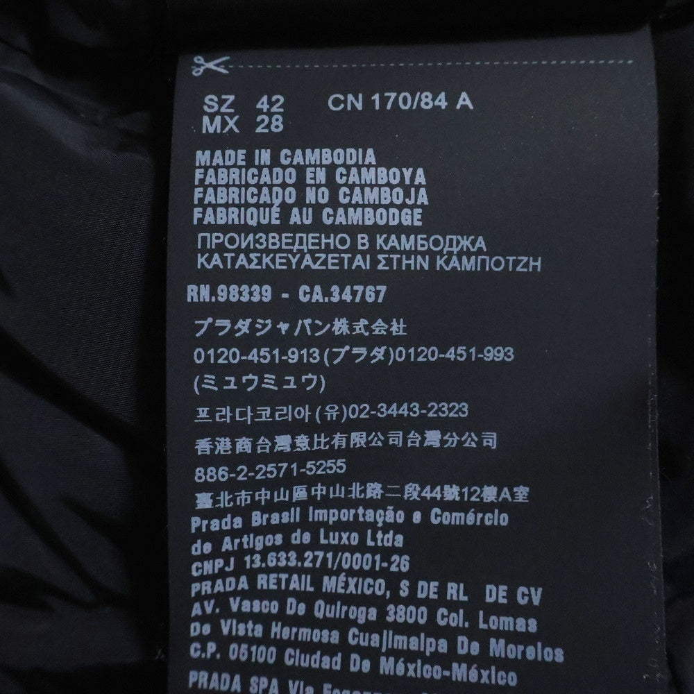 PRADA(プラダ) 19AW ブルー トライアングルロゴプレート ジップアップ ダウン ライダースジャケット ブラック レディース 29X510