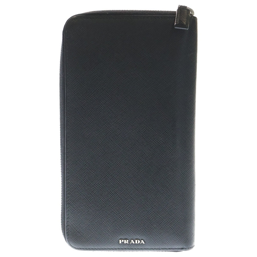 PRADA(プラダ) サフィアーノロケット オーガナイザー ラウンドファスナー長財布 ロングウォレット ブラック レザー 2ML188 シルバー金具
